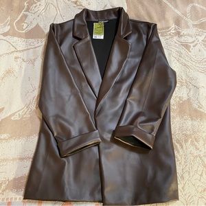 Faux leather brown blazer